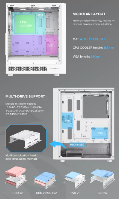 کیس گیمینگ گیم مکس مدل Storm 2 White RGB